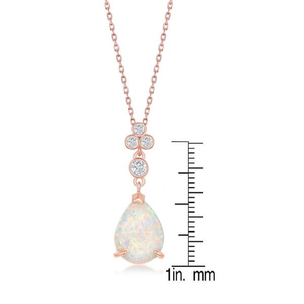 Rose Gold Plated Pear Pink Opal & Cubic Zirconia .925 Sterling Silver Pendant