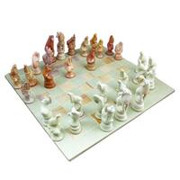 Mchezo Wa Vita- Handcarved Soapstone Chess Set, Animal Playing Pieces