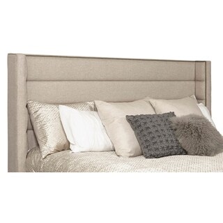 Wingback Channel Tufted Beige Upholstered Queen Headboard with Studs ...