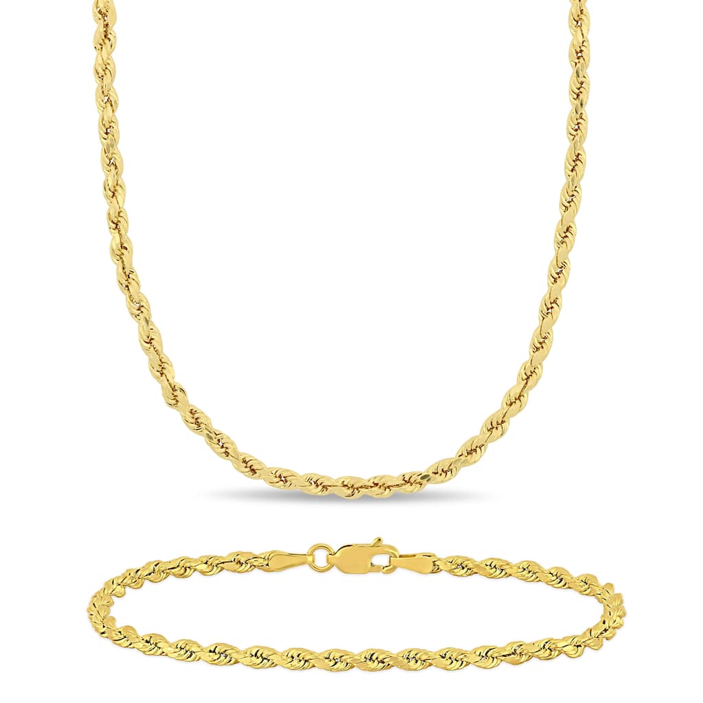 Miadora 10k Yellow Gold Rope Chain Necklace and Bracelet Set (3 MM)