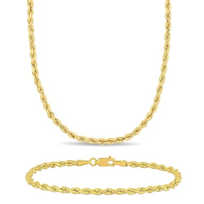 Miadora 10k Yellow Gold Rope Chain Necklace and Bracelet Set (3 MM)
