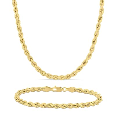 Miadora 10k Yellow Gold Rope Chain Necklace and Bracelet Set (4 MM)