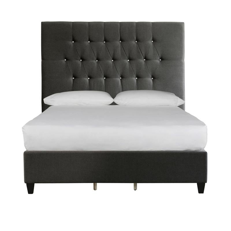 Tall Tufted Charcoal Grey Upholstered King Bed