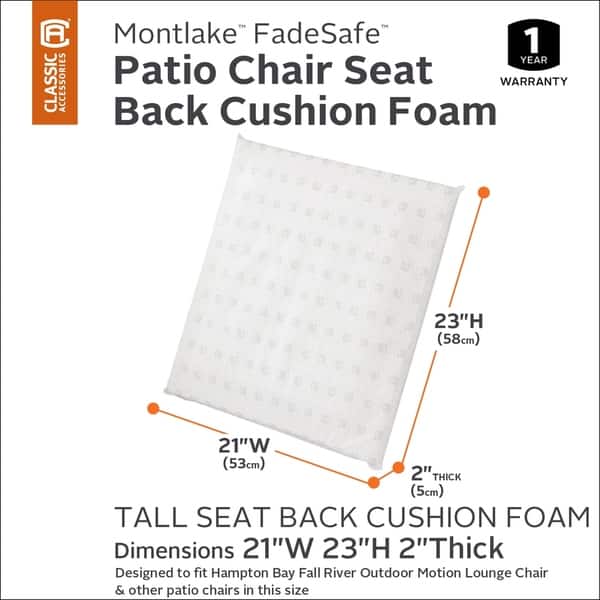 Classic Accessories Patio Dining Back Cushion Foam 2" Thick High