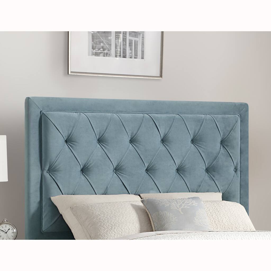 Mid Century Modern Button Tufted Blue Upholstered King Headboard