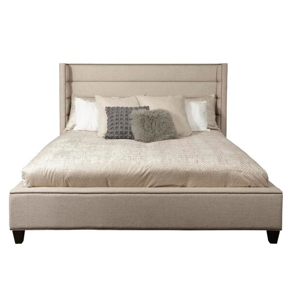 Shop Wingback Channel Tufted Beige Upholstered King Bed With Nailhead