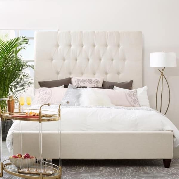 Tall Tufted Cream Upholstered King Bed On Tall Tufted Cream Upholstered King Bed