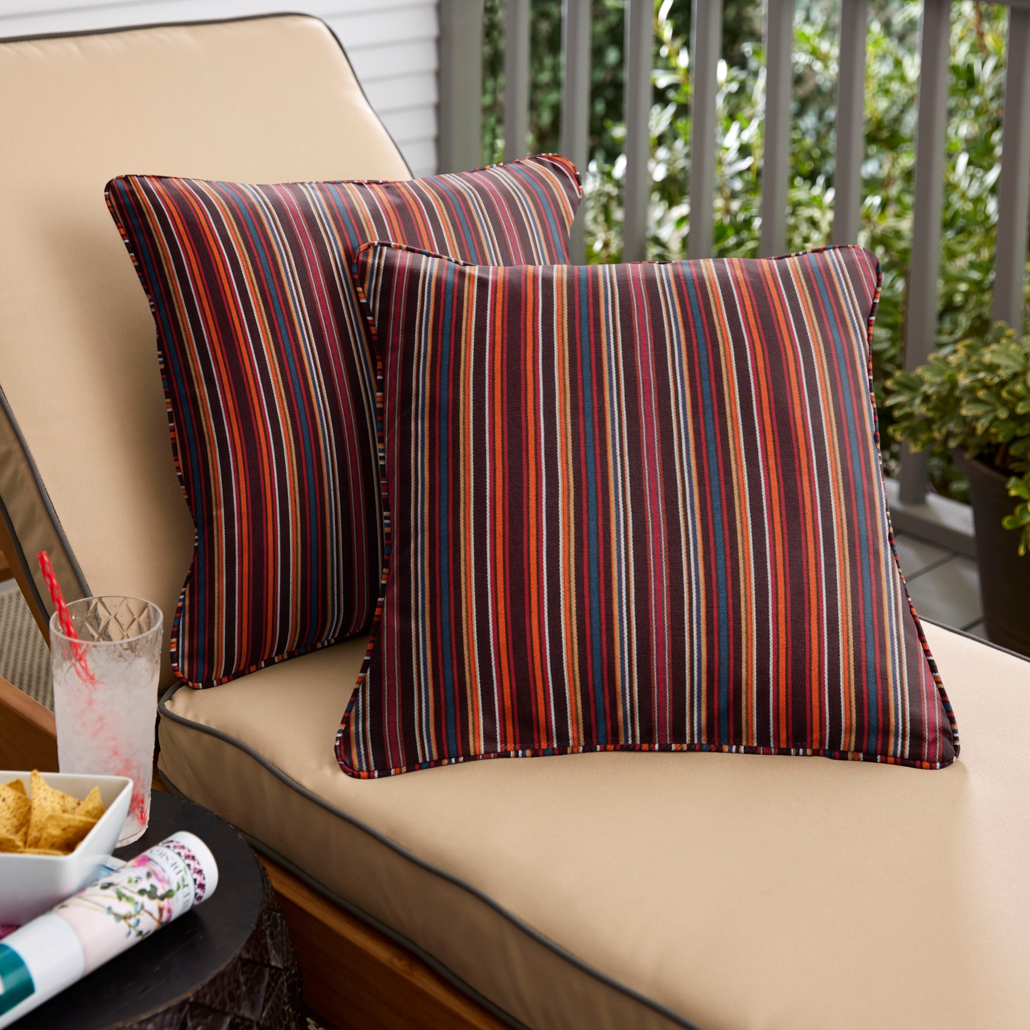 Shop Sunbrella Red Multi Stripe Indoor Outdoor Corded Throw Pillow