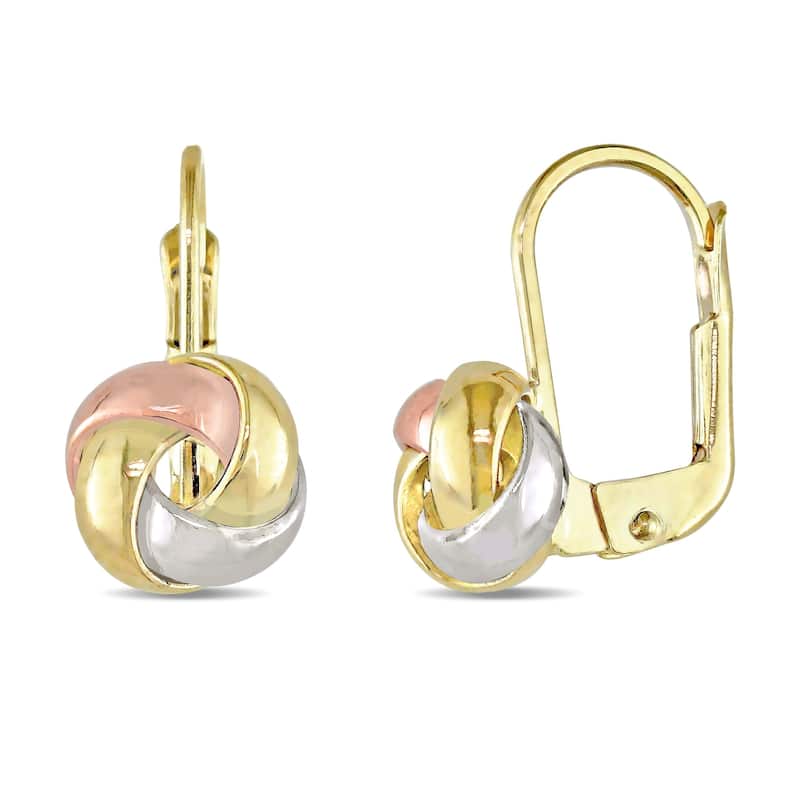 Miadora 10k Tri-Color Gold Love Knot Leverback Earrings