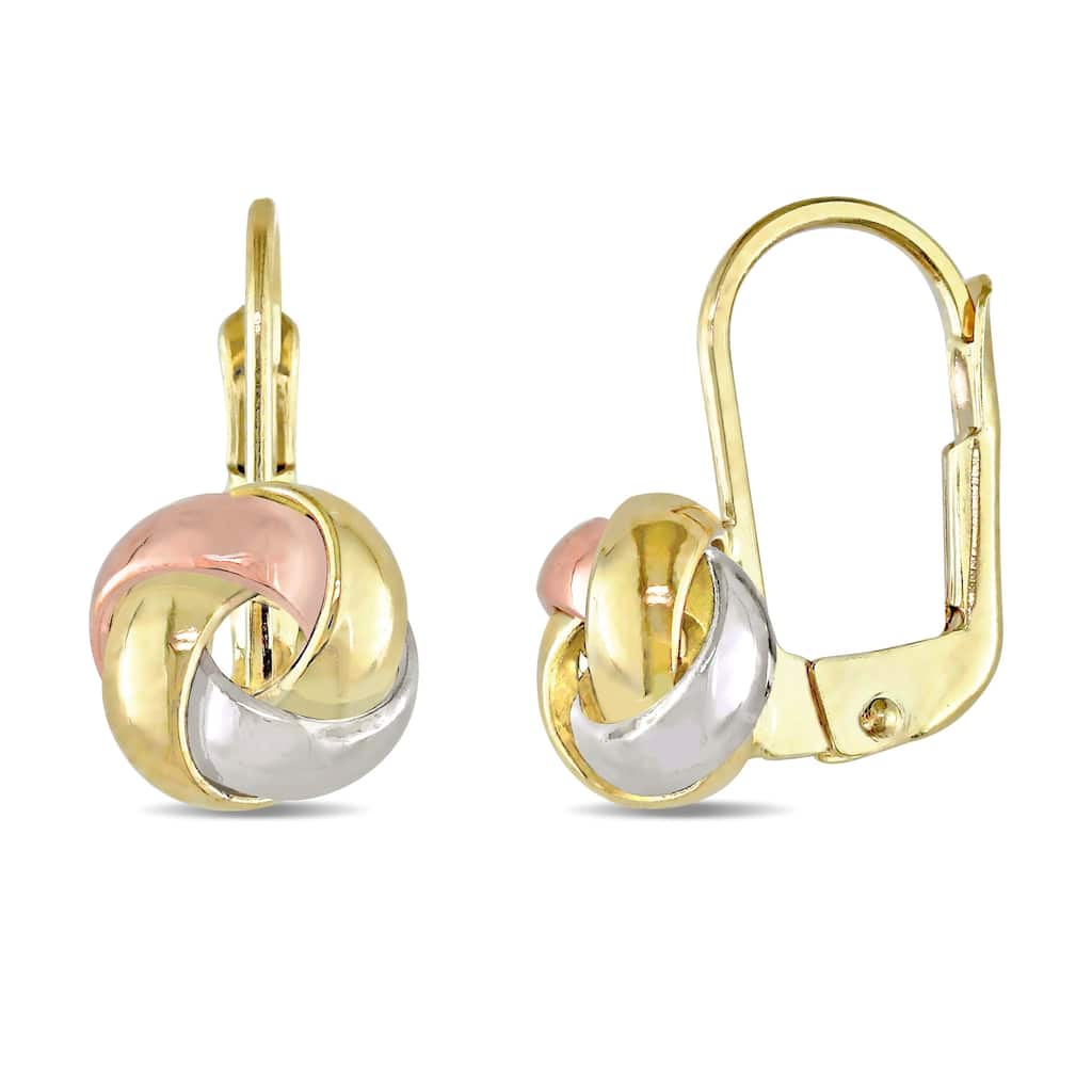 Miadora 10k Tri-Color Gold Love Knot Leverback Earrings