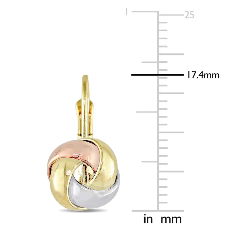 Miadora 10k Tri-Color Gold Love Knot Leverback Earrings