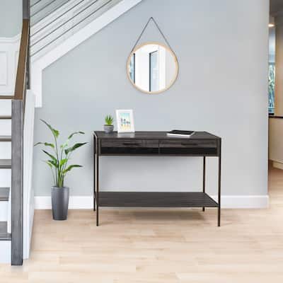 CorLiving Distressed Carbon Grey Entryway Table with 2 Drawers and Shelf