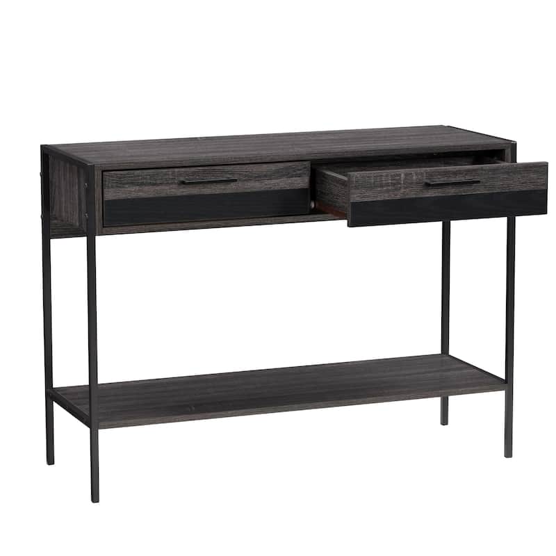 CorLiving Distressed Carbon Grey Entryway Table with 2 Drawers and Shelf