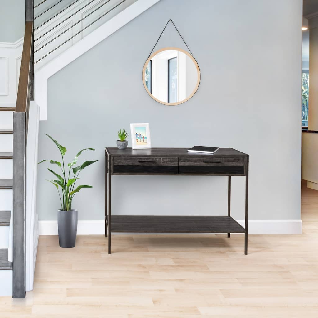 CorLiving Distressed Carbon Grey Entryway Table with 2 Drawers and Shelf