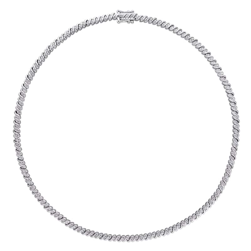 Miadora Sterling Silver 1 1/2ct TDW Diamond S-Link Tennis Necklace and Bracelet Set
