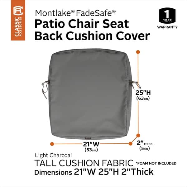 Montlake FadeSafe Patio Dining Back Cushion Slip Cover 2" Thick Heavy Duty Outdoor Patio