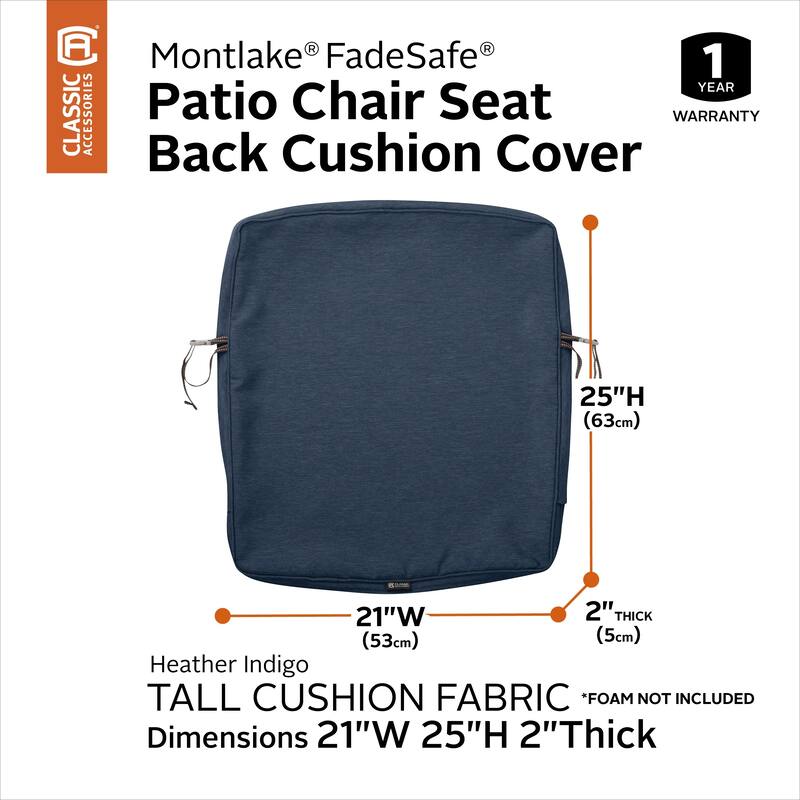 Montlake FadeSafe Patio Dining Back Cushion Slip Cover - 2" Thick -Heavy Duty Outdoor Patio Cushion with Water Resistant Backing