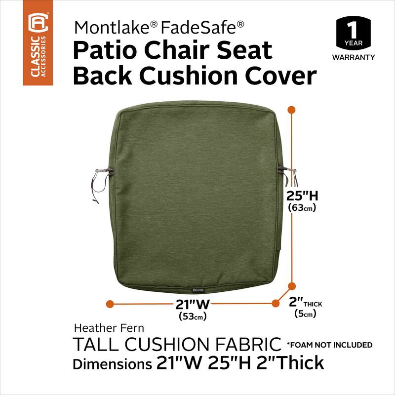 Montlake FadeSafe Patio Dining Back Cushion Slip Cover - 2" Thick -Heavy Duty Outdoor Patio Cushion with Water Resistant Backing
