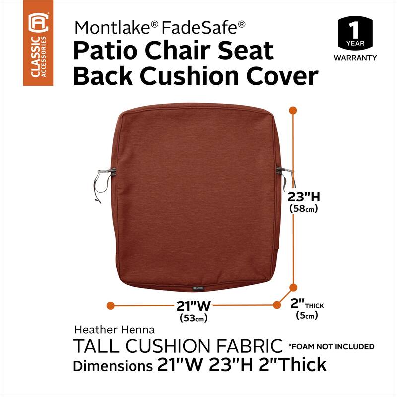 Montlake FadeSafe Patio Dining Back Cushion Slip Cover - 2" Thick -Heavy Duty Outdoor Patio Cushion with Water Resistant Backing - 21"W x 23"H x 2"Thick - Heather Henna Red