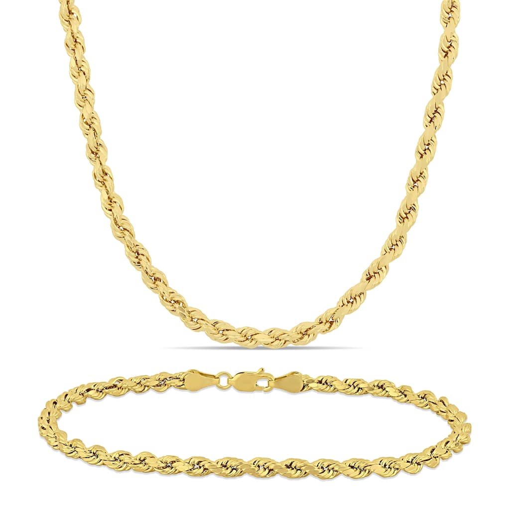 Miadora 10k Yellow Gold Rope Chain Necklace and Bracelet Set (4 MM)