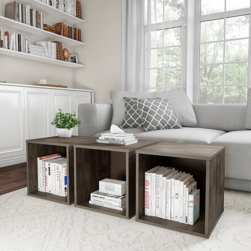 End Table- Stackable Contemporary Minimalist Modular Cube Accent Table or Shadowbox by Lavish Home