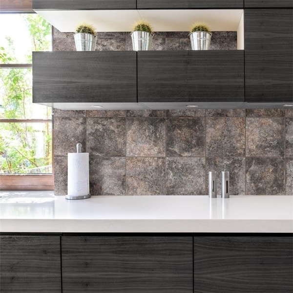 SomerTile 7.875x7.875-inch Aureole Black Ceramic Wall Tile (25 tiles/11.29 sqft.). Opens flyout.