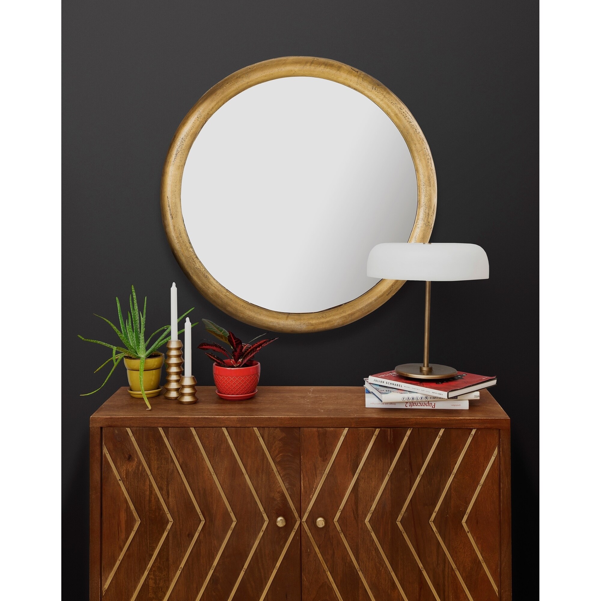 Renwil Dendridge Round Framed Antique Brass Aluminium, Mirror