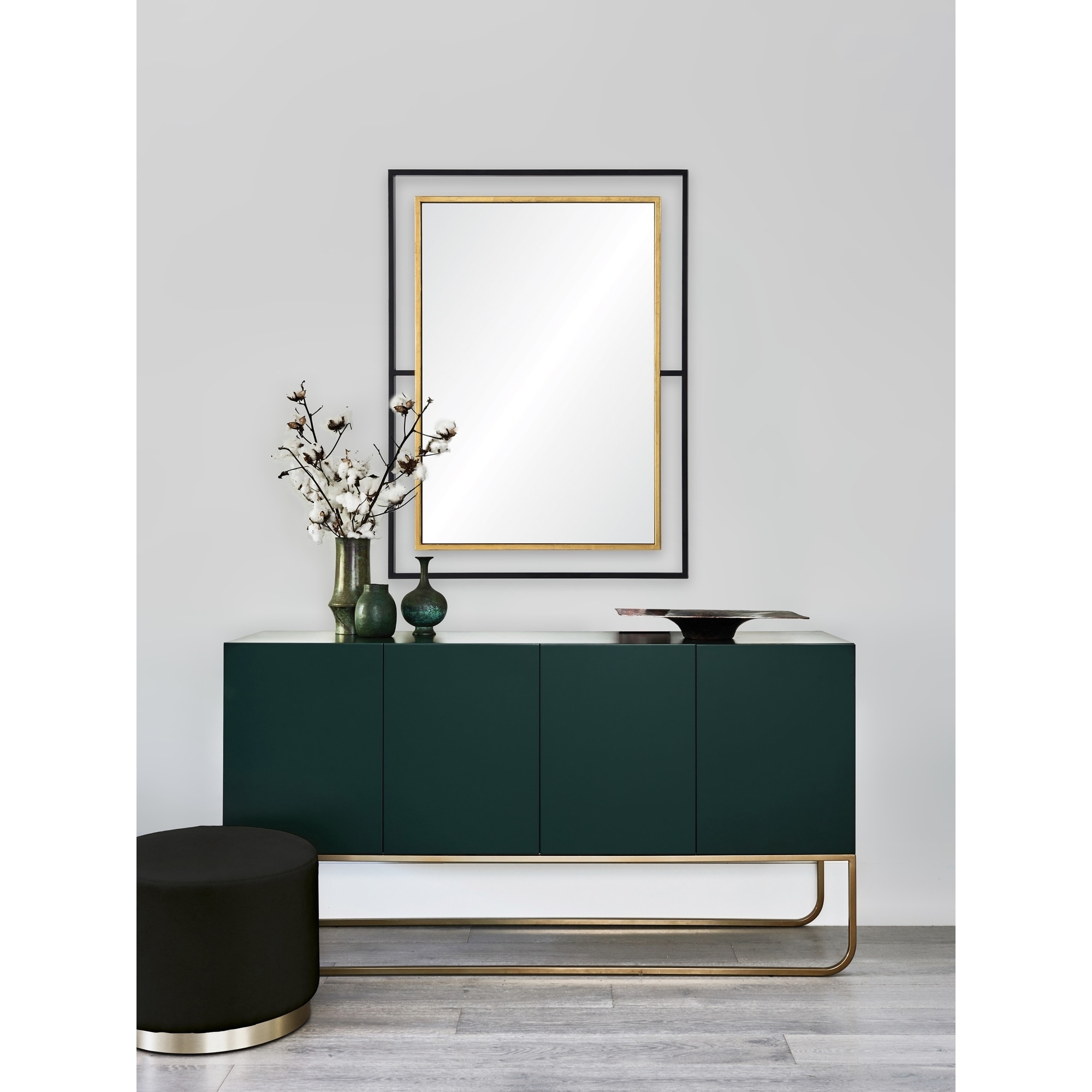 Renwil Gray Rectangle Framed Black,Antique Gold Mdf,Mirror,Iron Mirror