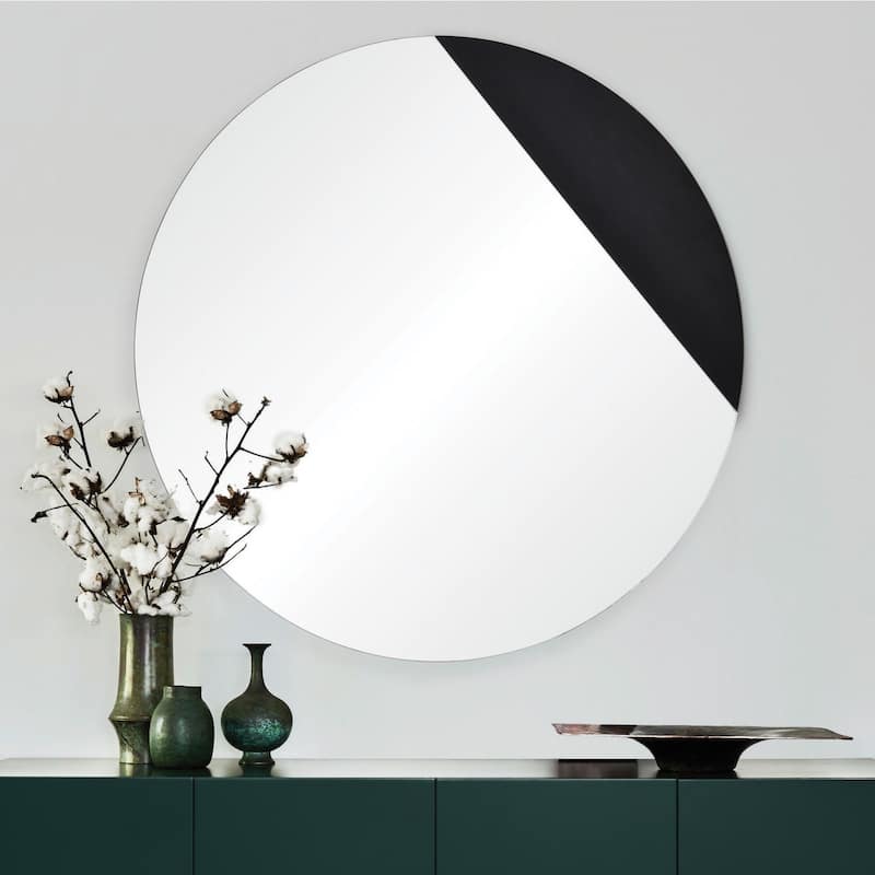 Porch & Den Avery Round Black Veneer Mirror