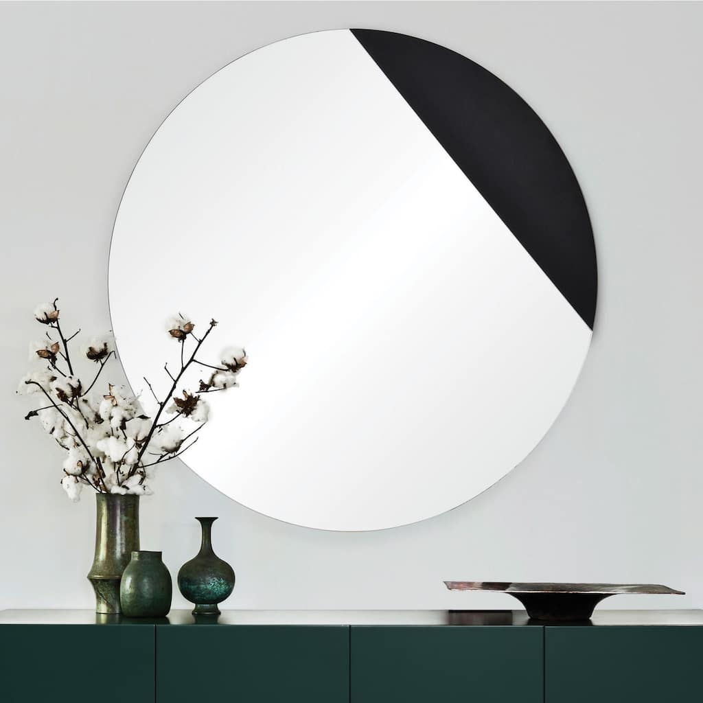 Porch & Den Avery Round Black Veneer Mirror