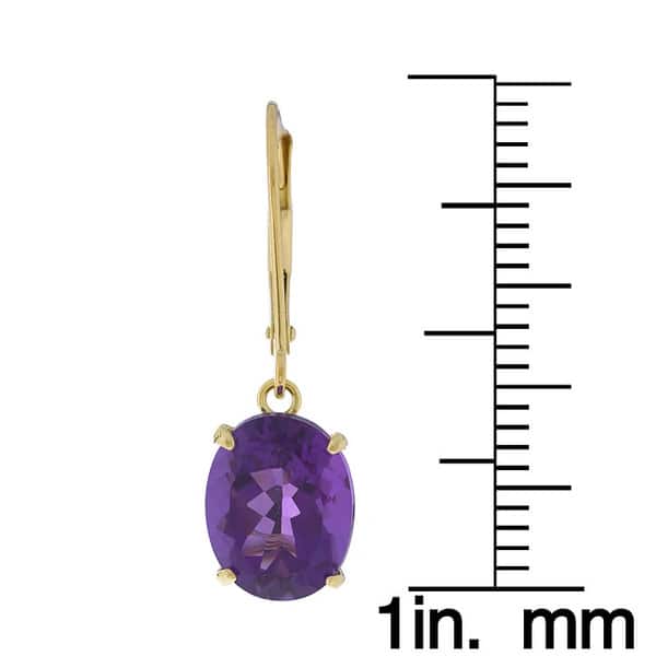 Purple Amethyst Dangle Earrings,14K Yellow Gold Thick Leverbacks