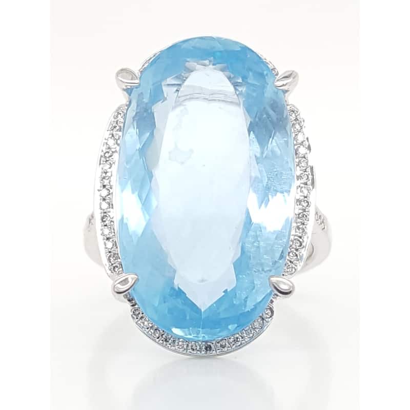 Large Aquamarine and Diamond Ring