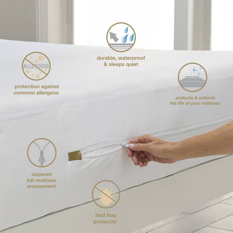 Hotel Laundry Allergy Waterproof Mattress Encasement Set fits 8 -15 inch Mattresses with Matching Waterproof Pillow Protector(s)