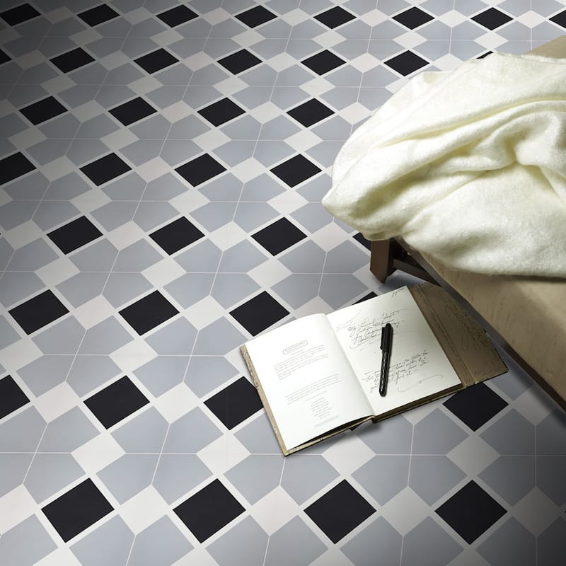 Handmade Massa in Grey, Black, White Tile, Pack of 12 (Morocco)