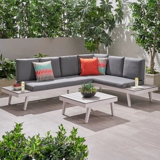 Irma Outdoor Aluminum with Faux Wood Sectional Sofa by Christopher Knight Home