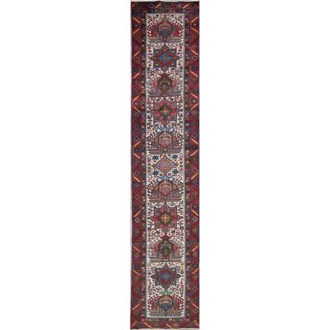 One of a Kind Heriz Geometric Hand-Knotted Wool Persian Oriental Rug - 12'6" x 2'6" Runner