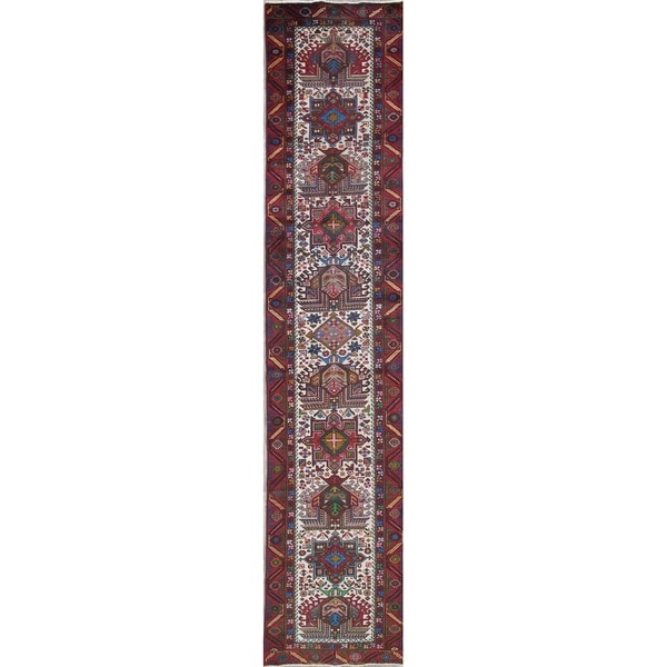 One of a Kind Heriz Geometric Hand-Knotted Wool Persian Oriental Rug - 12'6" x 2'6" Runner