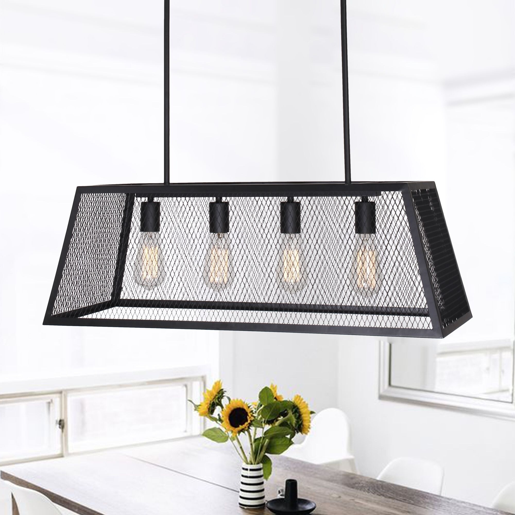 Industrial Black 4-Light Island Chandelier with Mesh Shade - Chandeliers For Bedrooms by Overstock.com