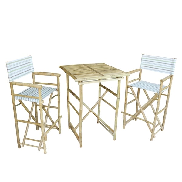 Bamboo Espresso Pub Set 2 Stripe High Director Chairs & Round Table