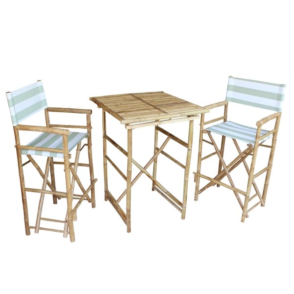 Bamboo Espresso Pub Set 2 Stripe High Director Chairs & Round Table