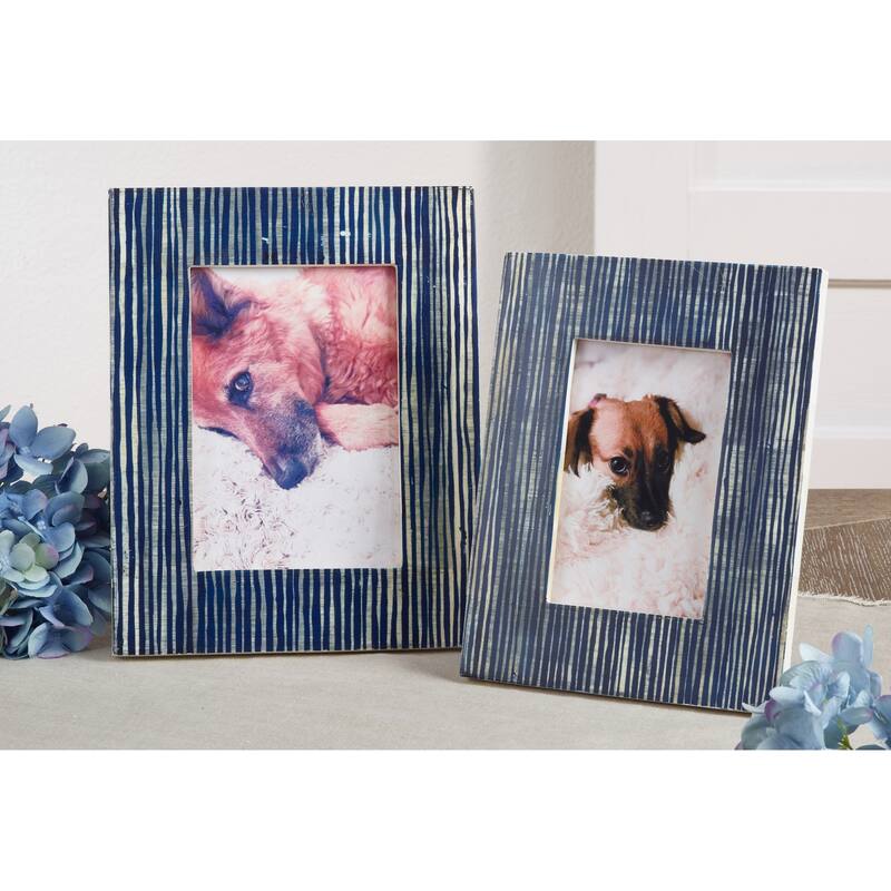 Dark Blue Line Design Bone Photo Frame