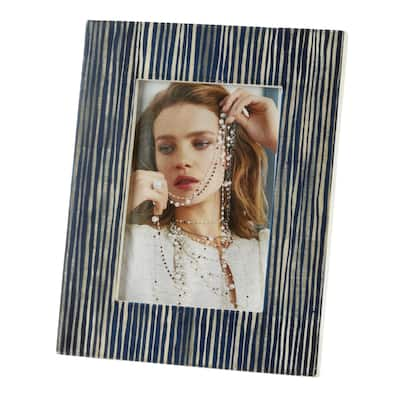 Dark Blue Line Design Bone Photo Frame