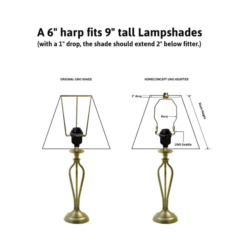 Slip Uno Adapter Converts your 9" high Lampshade to fit on Slip Uno Lamp Base (1 7/16" opening) - 6"h