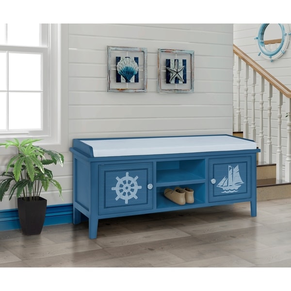 Shop Oceana Collection White Upholstered Blue Storage