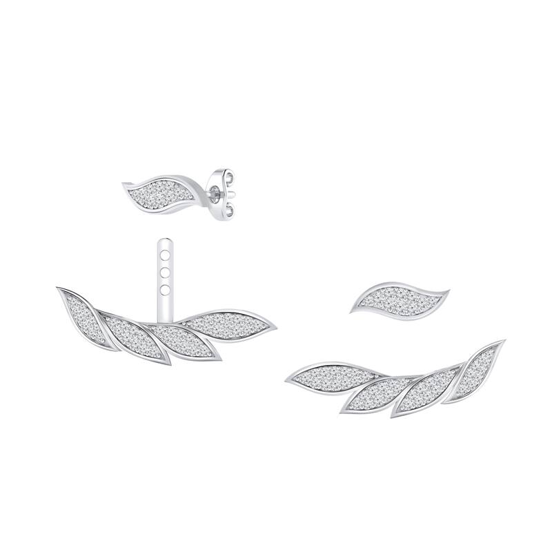 Auriya 3/5ctw Wispy Feather Diamond Stud Fashion Earrings with Two-Way Jackets 14K Gold - White