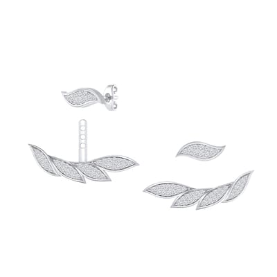 Auriya 3/5ctw Wispy Feather Diamond Stud Fashion Earrings with Two-Way Jackets 14K Gold