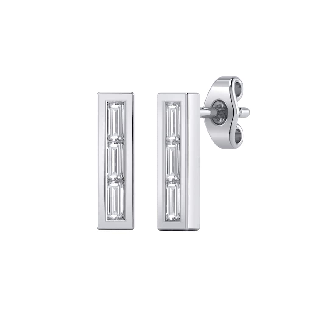 Auriya 1/3ctw Baguette Diamond Bar Stud Earrings 14K Gold