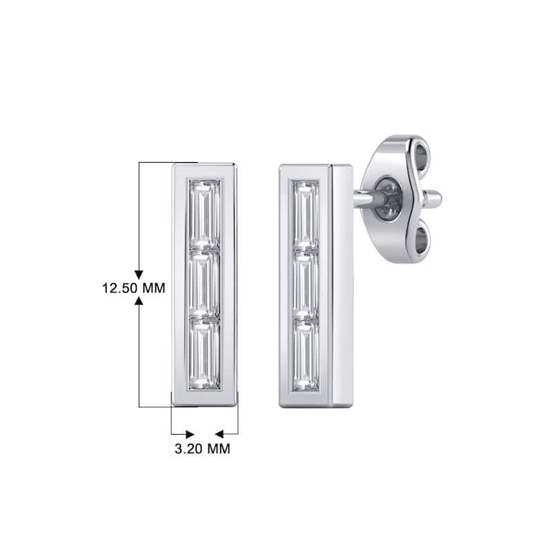 Auriya 1/3ctw Baguette Diamond Bar Stud Earrings 14K Gold