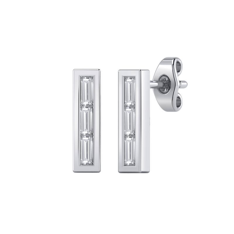 Auriya 1/3ctw Baguette Diamond Bar Stud Earrings 14K Gold