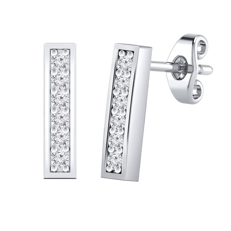 Auriya 1/5cttw Diamond Bar Stud Earrings 14K Gold